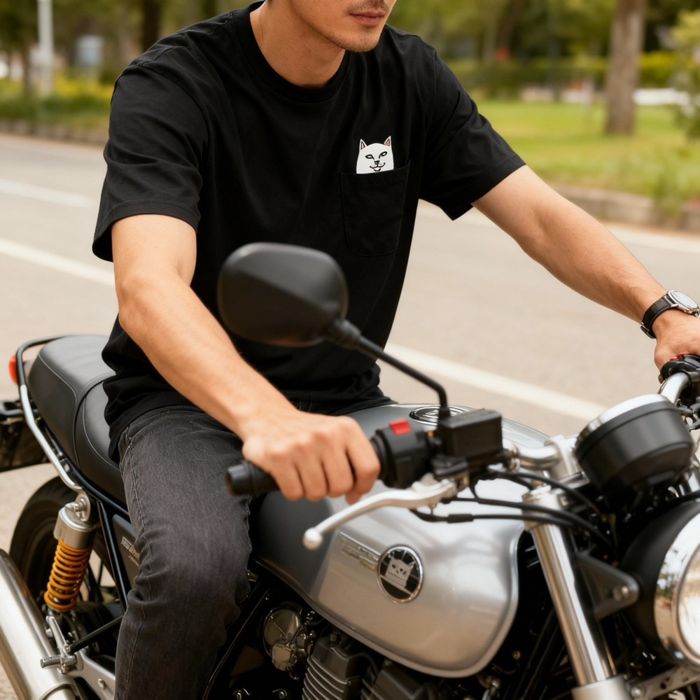 Ripndip Black Tee with Cat Pocket Graphic